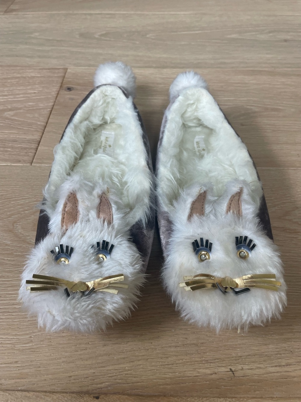 Kate Spade Velvet Stellina Rabbit Bunny Slippers Faux Fur 5M